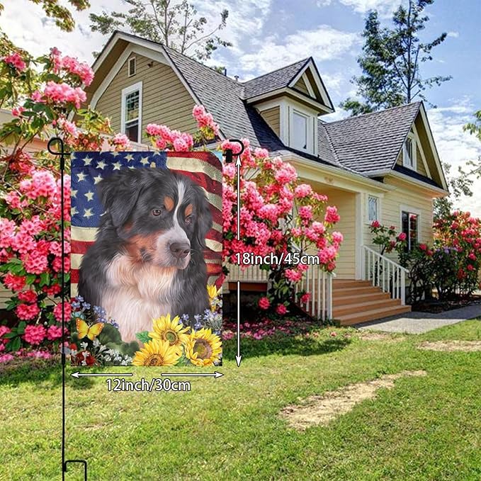 Bernese American Flag Patriotic Dog Garden Flag Welcome Party Outdoor Outside Decorations Picks Home House Garden Yard Decor 12x18 Inch