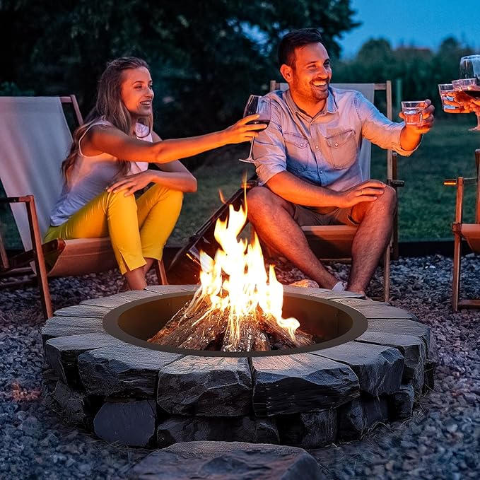 VEVOR Fire Pit Ring, 35-Inch Outer/31-Inch Inner Diameter, 10inch Height Fire Pit Insert, Heavy Duty Carbon Steel Liner DIY Campfire Ring Above or In-Ground, for Outdoor Camping, Bonfires