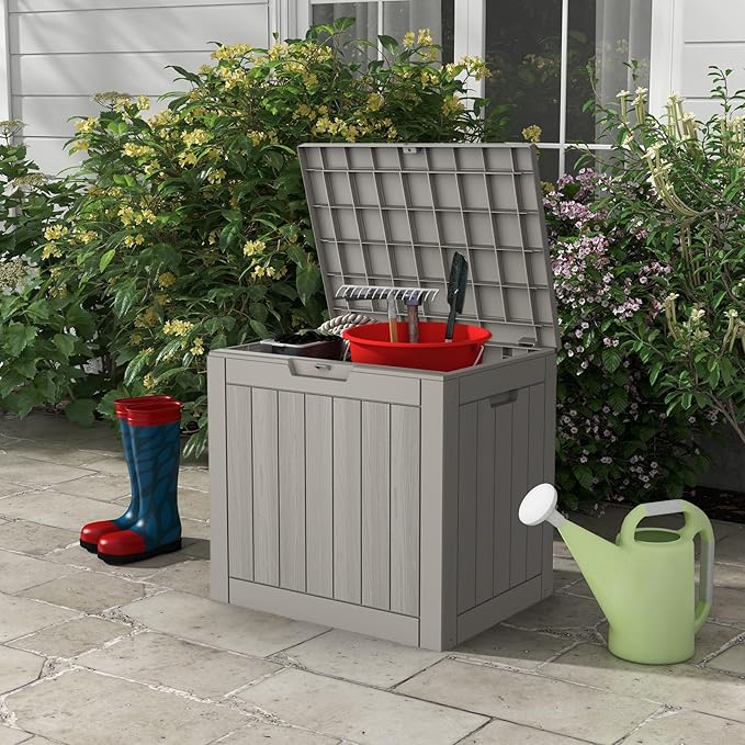 Mars Villa Deck Box, Waterproof Weatherproof and UV Resistant Resin Storage Bin with Lockable Lid, Ideal for, Outdoor, Patio Furniture Cushions, Pool Supplies, Garden Tools (31 Gallon, Grey)