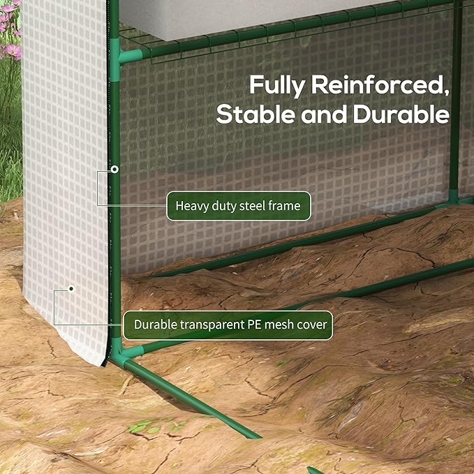 Outsunny Walk-in Greenhouse for Outdoors with Roll-up Zipper Door, 18 Shelves, PE Cover, Small and Portable Green House, Heavy Duty Humidity Seal, 95.25" x 70.75" x 82.75", White
