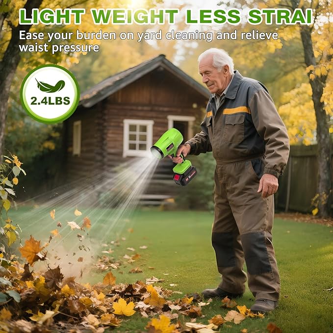 Electric Leaf Blower Cordless with Battery and Charger, 980,000RPM, Portable Handheld Turbo Jet Blower with Adjustable Speed - Lightweight for Patio Cleaning, Lawn Care, Blowing Leaves and Dust(Green)
