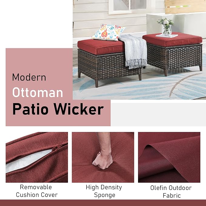 Wicker Outdoor Conversation Set-6 Pieces Outdoor Wicker High Back Couch with Swivel Rocker Chairs Patio Furniture for Deck Poolside Backyard-Brown/Red