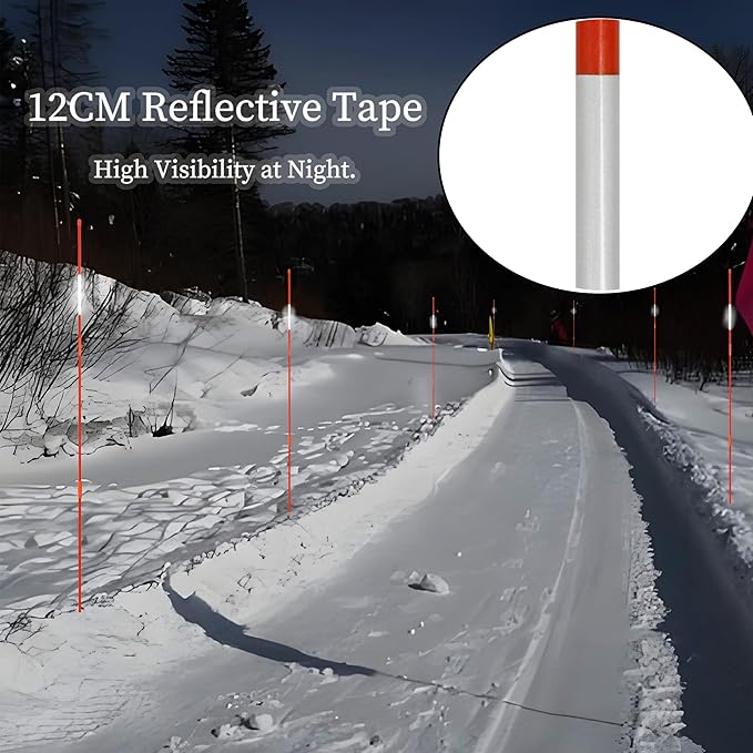 Sunnyglade Driveway Markers 20PCS 49inch Orange Fiberglass Snow Stakes with White Reflective Tape Snow Pole Included a 12inch Install Drill Bit, Easy Visibility at Night for Parking Lots Walkways