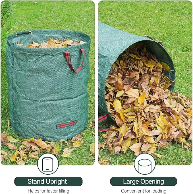 2 Pack 132 Gallon Reusable Yard Waste Bags, Collapsible Heavy Duty Leaf Bags, Lawn and Leaf Garden Bags with 4 Handles, Camping Yard Recycling Bin for Debris Leaves Grass Clippings