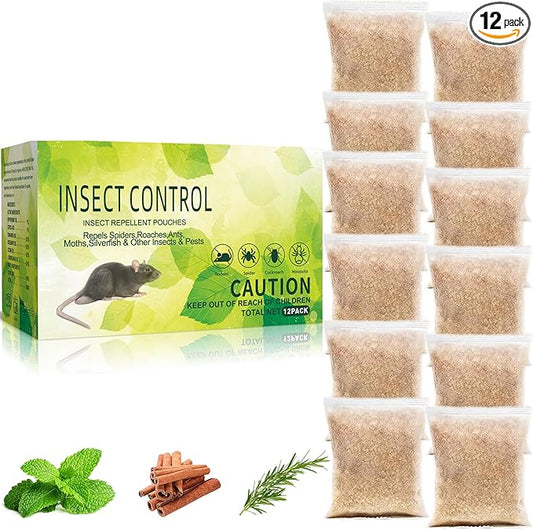 Mouse Repellent Pouches 12 Pack with Peppermint Oil,Mice Deterrent for Indoor Outdoor,Natural Rodent Repellent Get Rid of Rats, Mice, Squirrels - Safe for Pets and Family Rat Repellents for House, Car