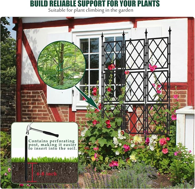 Garden Trellis for Climbing Plants Outdoor 5.25 FT, Plastic Coated Iron Pipe Metal Support Wall Tall Plant Trellis Fence with 20 Ties for Ivy Vines Rose