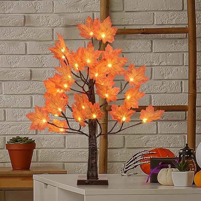 Lightshare 24IN Lighted Maple Tree for Fall Decorations, USB & Battery Operated with Timer Table Lights for Home Party Indoor Outdoor Thanksgiving Autumn Harvest Decor