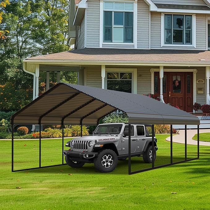 RV Metal 20x20FT Carport Canopy Heavy Duty Black Carports Kits for Garage,Aluminum Car Ports with Steel Shelter Frame Cover for 2 Car or Boats