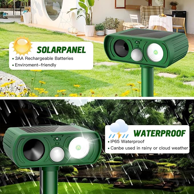 Animal Deterrent Devices Outdoor, Solar Animal Repeller with Motion Sensor Animal Repeller to Repel Cat, Deer, Squirrel, Rabbit, Dog, Skunk (Green - 1 Pack)