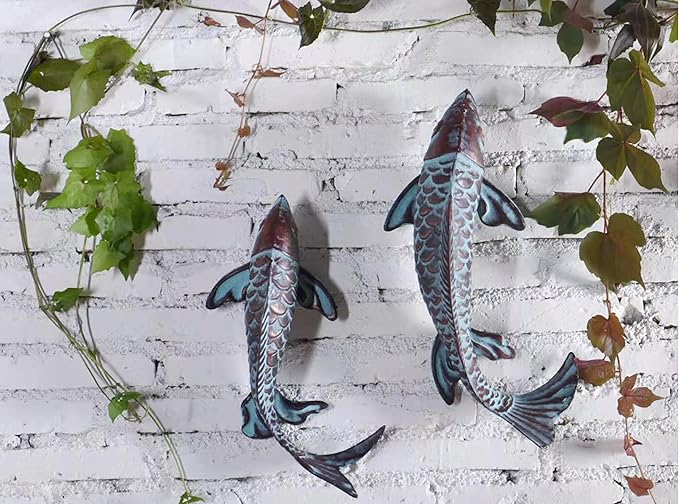 Set of 2 Koi Fish Decor Outdoor Statues Sculptures Antique Copper Garden Pond Fishes Art Metal Koi Fish Statue Outside Garden Décor Ornaments for Outdoors,Patio,Yard,Lawn,Pond,Home Decorations