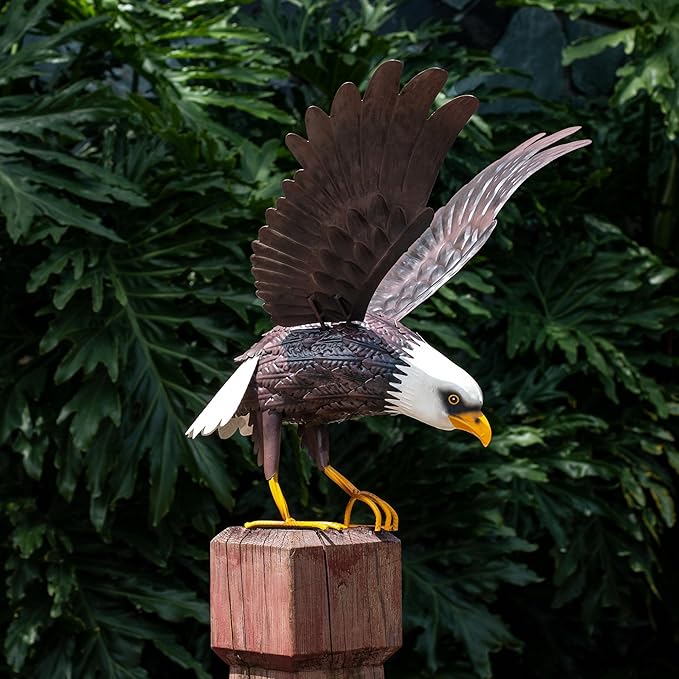 Kircust Metal Bald Eagle Large Outdoor Statues Garden Decor Sculptures Statues Outdoor Majestic America Eagle Bird Decor for Patio Yard and Lawn, 17-Inch Wide, Man Gift