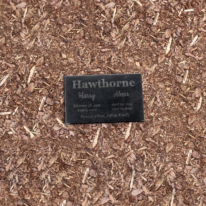 PlaqueMaker Black Granite Memorial Headstone for Two Lost Loved - Great for Your Garden, Tree Dedication, or in a Cemetery. Includes Your Text and Select Clipart (10 x 6 x 1)