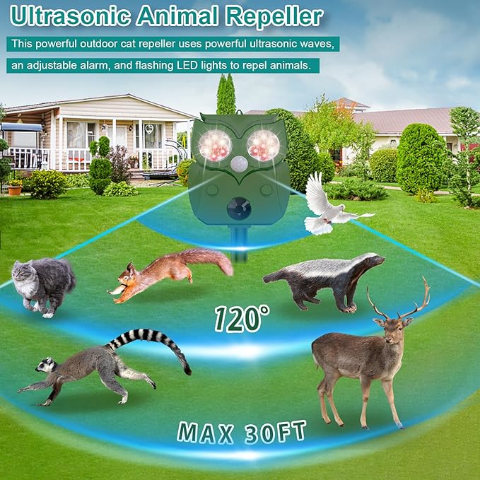 Deer Repellent Devices Solar Ultrasonic Animal Repeller Outdoor Deer Deterrent Devices & Animal Deterrent Devices Ultrasonic Animal Repellent (2 Pack)