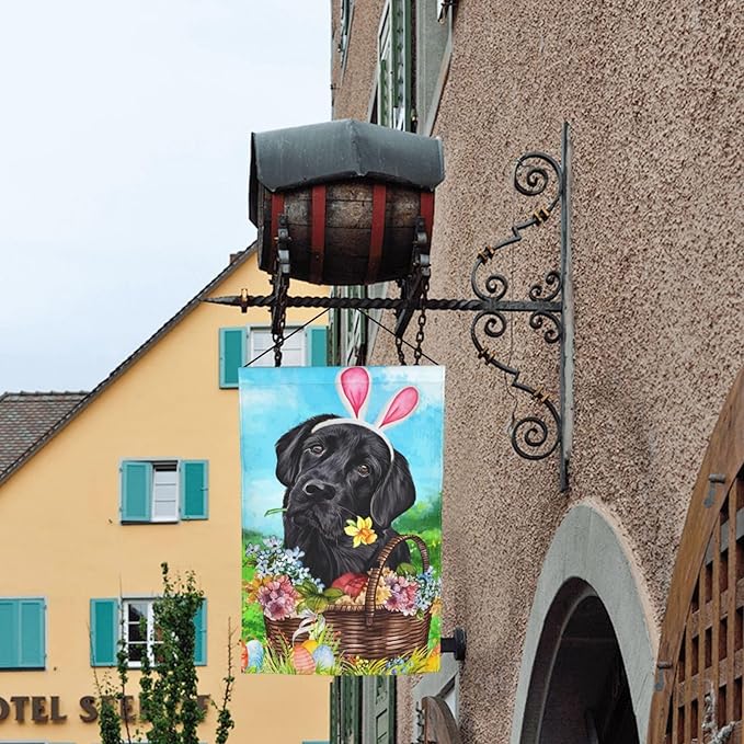 Labrador Dog Lab Black Flower Egg Happy Easter Garden Flag Welcome Party Outdoor Outside Decorations Picks Home House Garden Yard Decor 12x18 Inch