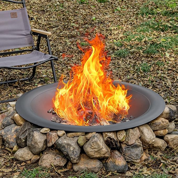 35 inch Steel Fire Pit Bowl for DIY or Replacement Existing Fire Pits, Wood Burning Fire Pit Bowl with Spark Screen &Fire Poker, Fireplace for Backyard, Porch, Deck, Camping, BBQ(Smooth)