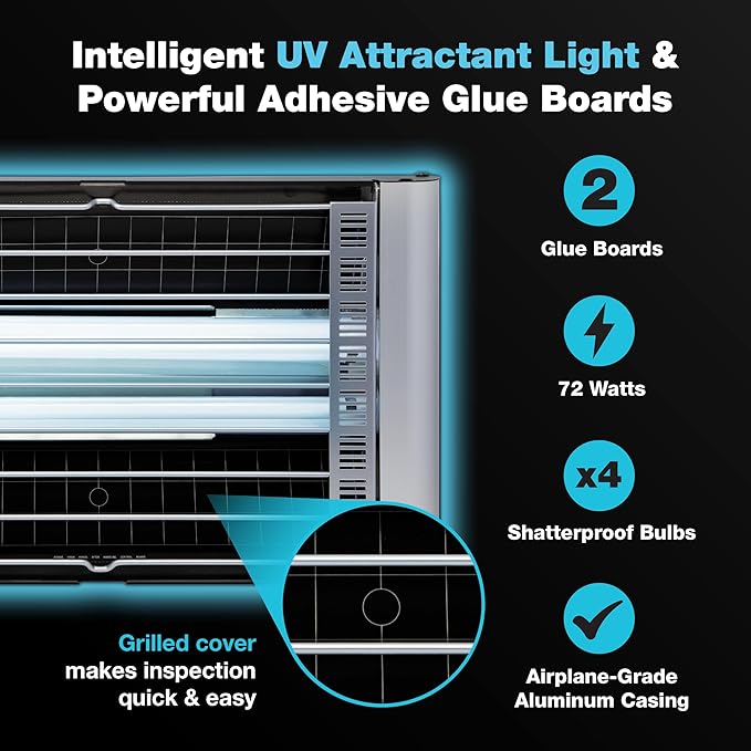 Catchmaster Vector Plasma Grilled Light Trap, UV Light Fly Traps, Gnat Traps for House Indoor, Shatterproof Bulbs, UV Lamp Insect Killer, Bug Light for Commercial Kitchen, Warehouse & Restaurants