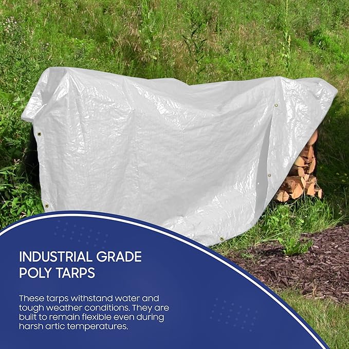 Tarps Now 20x30 ft Heavy Duty Plastic Tarp (Poly Tarp)| 12 MIL Waterproof Cover | Rip & Tear-Resistant | Rustproof Grommets & Reinforced Edges | Ideal for Roofing, Camping & Tent - White