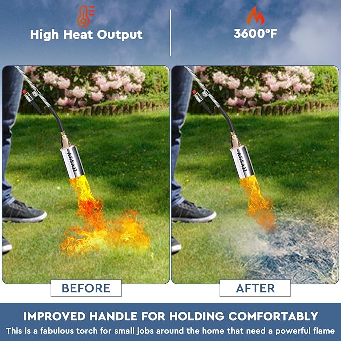 Propane Torch Weed Burner with Storage Bag,Blow Torch,Heavy Duty,High Heat Output,Flamethrower with Turbo Trigger Push Button Igniter and 10 FT Hose for Roof Asphalt,Ice Snow,Road Marking