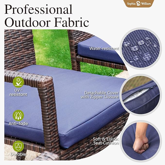 Sophia & William 9 Pieces Patio Dining Set for 8, 60" Large Square Patio Table and Rattan Chairs Set, All Weather Outdoor Dining Set, 8 People Metal Patio Table Set for Outside, Teak Color Tabletop