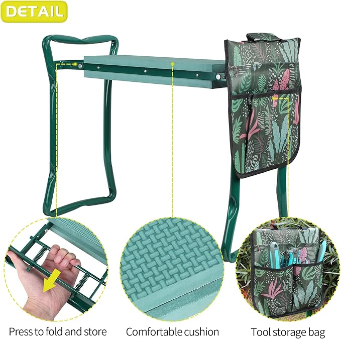 Garden Kneeler and Seat Stool with 2 Large Tool Bags and Soft Kneeling Pad Heavy Duty Garden Foldable Bench for Gardening Lovers (2 Tool Bags)