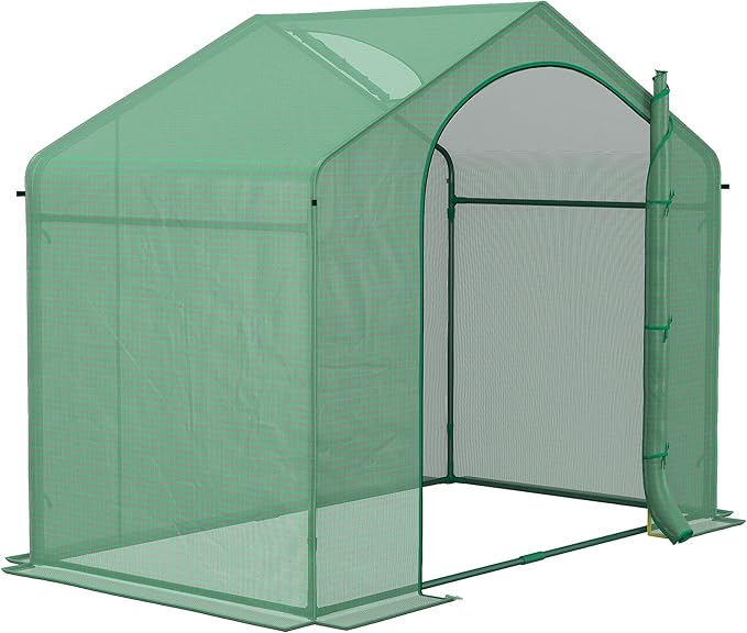 Outsunny 6' x 3' x 5' Portable Walk-in Greenhouse, PE Cover, Steel Frame Garden Hot House, Zipper Door, Top Vent for Flowers, Vegetables, Saplings, Tropical Plants, Green
