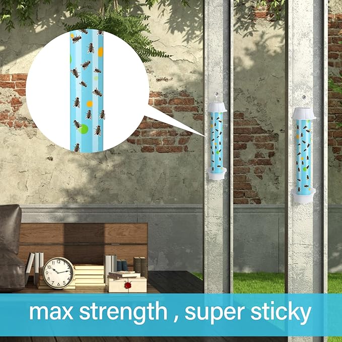 Qualirey 4 Pcs Sticky Fly Trap Fly Stick with Hanging Hook Adhesive Flying Catcher for Indoor Outdoor Trap Houseflies and Flying Insects Mosquito Bee Wasp Moth (Classic Style)