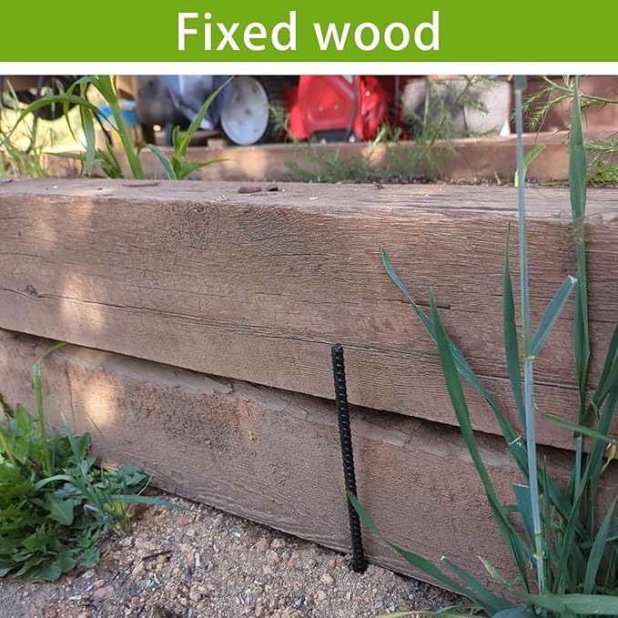 Straight-Rebar-Ground-Stakes 16Inch,Black Coated Straight Ground Anchors with Chisel Point End,Anti-Rust 10Pack Heavy Duty Steel Stakes for Landscape Timbers House Structure Plant Support in Garden