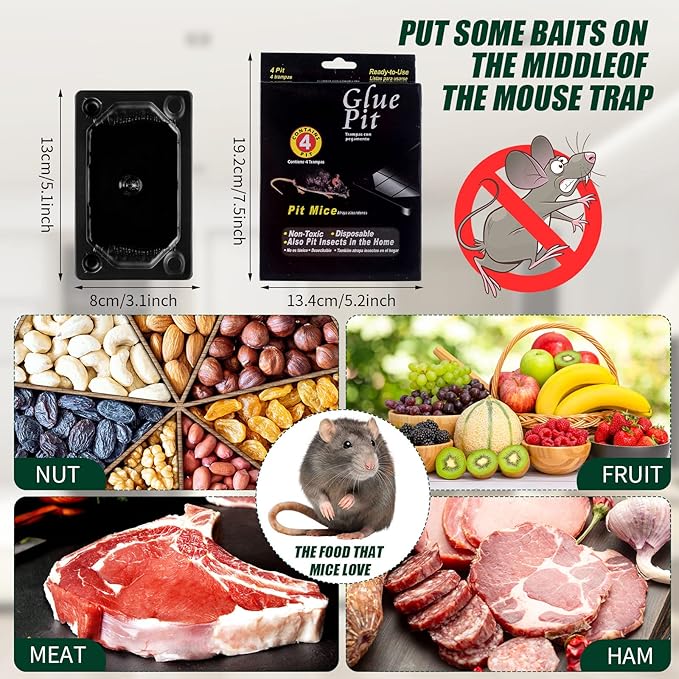 Qualirey 40 Pcs Baited Mouse Glue Traps Indoor for Home Adhesive Plastic Sticky Rat Traps Pads Bulk for House Pest Mice Rats Indoor Outdoor, Simple and Easy to Use (Black)