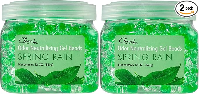 Clear Air Odor Eliminator Gel Beads - 12 oz, Pack of 2 - Air Freshener Made with Essential Oils - Eliminates Odors in Bathrooms, Cars, Boats, RVs & Pet Areas - Spring Rain Scent