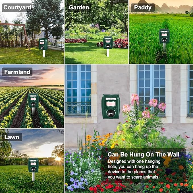 Cat Repeller Outdoor - Ultrasonic Animal Repeller Solar Powered - Waterproof Squirrel Repellent,Raccoon Deterrent with Motion Activated,Repels Dog,Rabbit,Fox,Bird for Farm Yard Protection