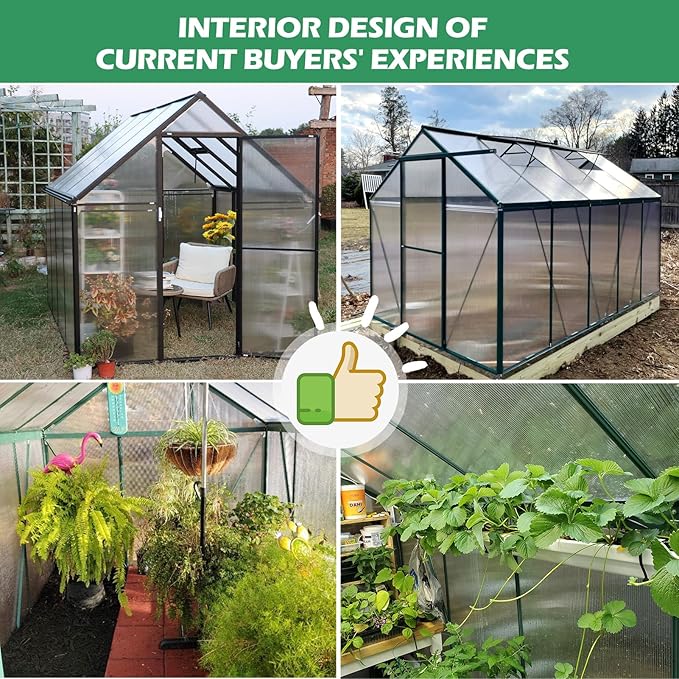 Greenhouse, 10.3x6.2 FT Upgraded Hybrid Polycarbonate Greenhouses for Outdoors w/2 Vent Windows & Swing Door Walk-in Greenhouses Aluminum Green House for Garden Backyard, Easy to Install