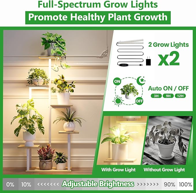 Plant Stand Indoor with Grow Lights - Tiered Corner Shelf Small Metal Lighted Flower Rack Multiple
