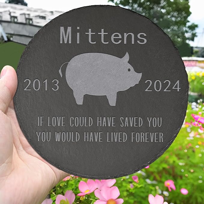 Pig Memorial Stone Pig Garden Statue - Pig Memorial Gifts - Pig Tombstone - Pig Loss Gift - Loss of Pet Pig - Round