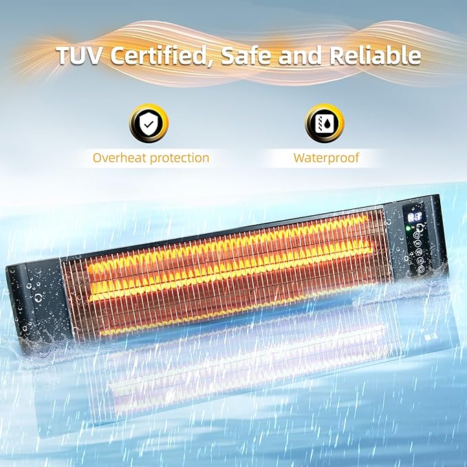 Outdoor Electric Heater For Patio Use RealSmart 1500W Portable Outdoor/Indoor Heaters 3 Heat Modes Wall Mounted Ceiling Tripod Heater Waterproof IP65 TUV Certification for Restaurant Garage Greenhouse