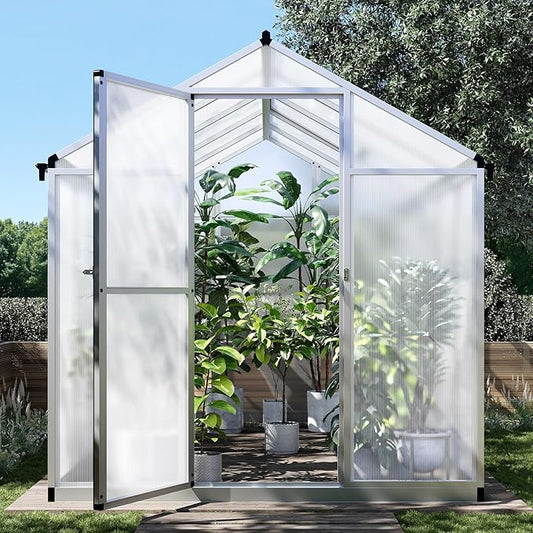 10X6.25 FT Aluminum Greenhouse for Outdoors, Heavy-Duty Metal Garden Greenhouses with Roof Vent and Quick Setup Structure, Metal Garden Greenhouse for Vegetables, Herbs & Outdoor Plants, Silver