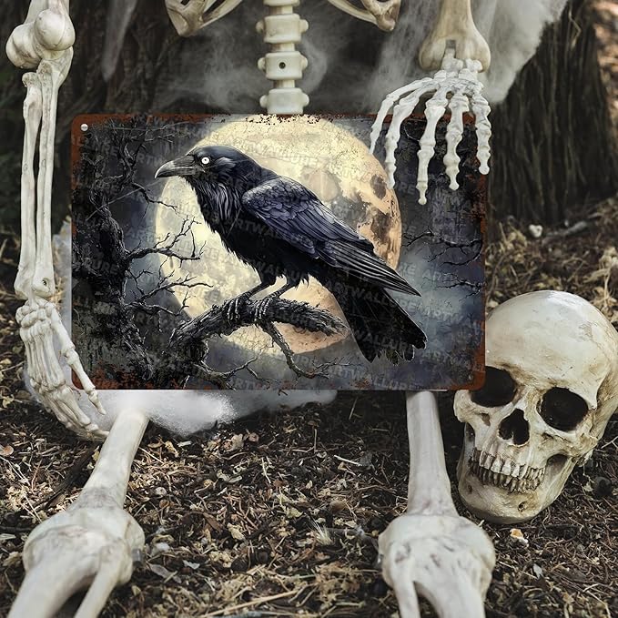 Halloween Crow Vintage Metal Tin Sign for Home Bar Kitchen Hotel Dining Room Coffee 8x12inch