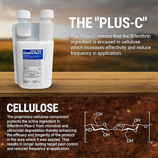 Bifenthrin Plus-C Insecticide (16 oz) - Roach Killer Indoor Infestation, Termite Treatment, Ant Control & Wasp Spray - Home Defense Pest Control, Residential, Commercial, and Industrial Use