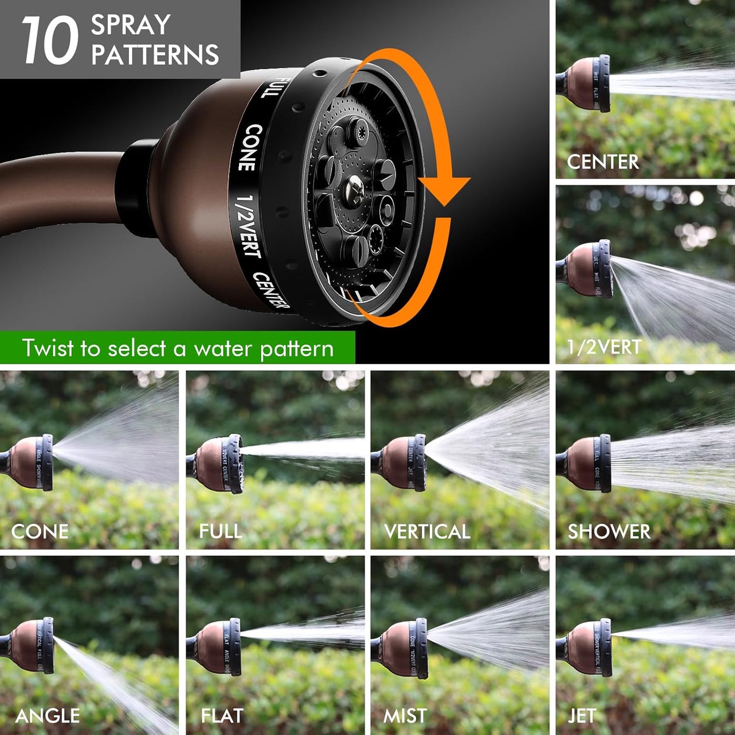 RESTMO Watering Wand, Heavy Duty Metal Garden Hose Wand with Thumb Flow Control, 15-Inch Long Hose Nozzle Sprayer with 10 Spray Patterns, Ideal to Water Hanging Baskets and Shrubs, Oil Rubbed Bronze