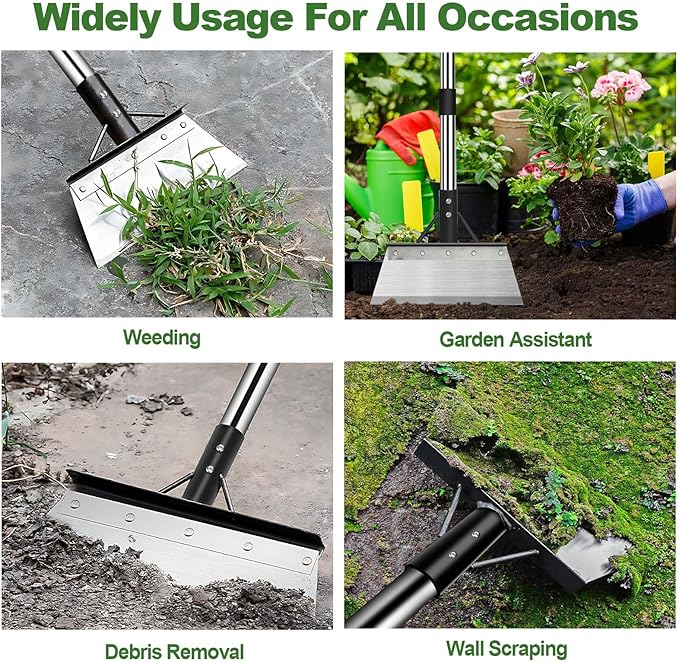 Multifunctional Garden Cleaning Shovel, Heavy Duty Steel Flat Shovel with 59" Adjustable Handle, Floor Scraper, Outdoor Spade Tool for Weeding, Lawn Edging, Digging, Ice Removal
