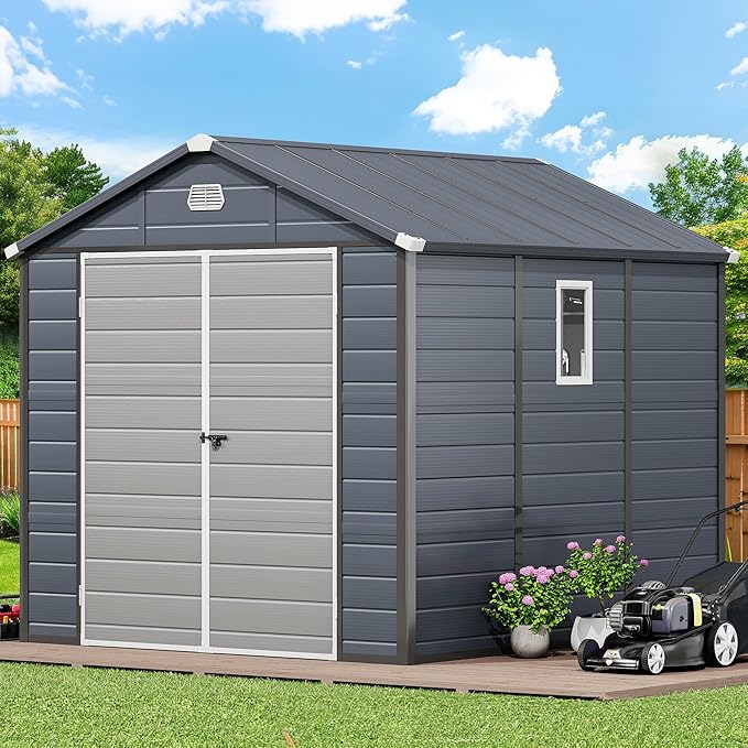 YITAHOME 8x9 FT Outdoor Storage Shed w/o Floor, All-Weather Plastic Shed with Lockable Doors, Window & Vents, Plastic Tool Shed for Backyard, Patio, Poolside, Lawn, Gray