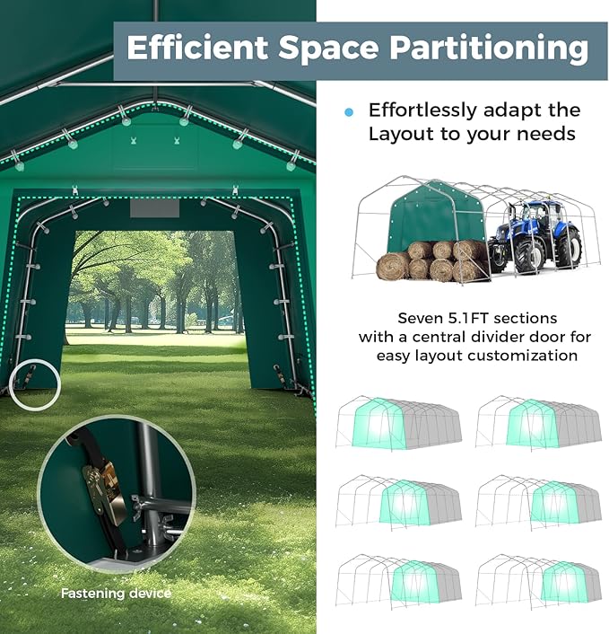 GREEN PARTY 11' x 28' Heavy Duty Carport, Portable Storage Shelter Shed Outdoor Carport with Roll-up Zipper Door & Vents, Storage Car Canopy Car Tent Garage for SUV, Truck and Boat, 200g PE Cover