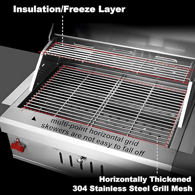 28 Inch Built In Charcoal Grills, Stainless Steel Charcoal bbq Grill Built In with Liftable Charcoal Tray, Rain Fabric cover, Insulated Hood and Temperature Gauge, for Outdoor Camping, Cooking