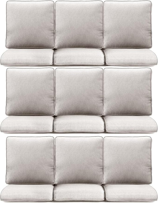 9-Piece Outdoor Patio Cushion Set - Fade & Water Resistant with Removable Olefin Cover, 22x24x4 Inch Memory Foam Cushions for Wicker Sectional Sofa – Beige/Regular