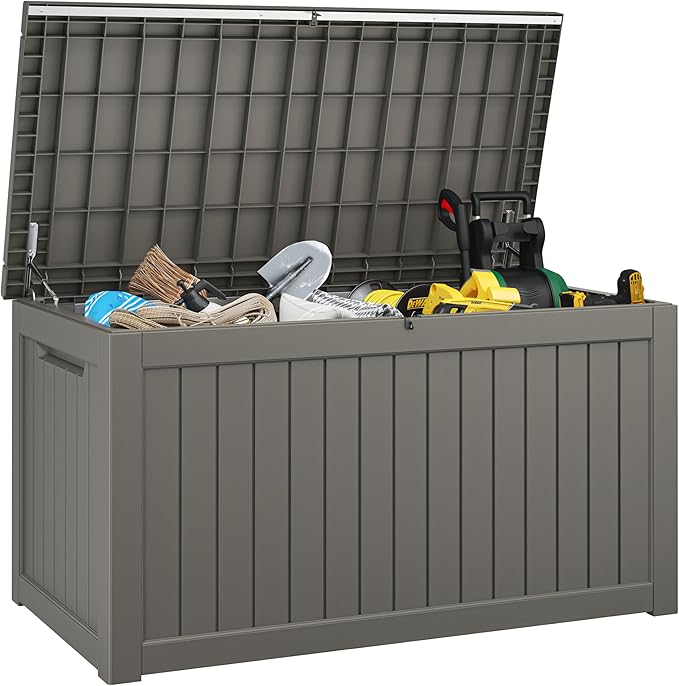 Outdoor Storage Box, 230 Gallon Deck Box, Waterproof and UV Resistant Large Resin Storage Bin, Organization and Storage for Patio Furniture, Outdoor Cushions, Garden Tools, Lockable