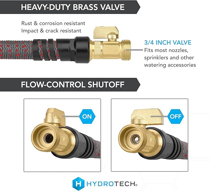 HydroTech 5/8" 200 ft Expandable Garden Hose - Flexible, Lightweight, Durable and Burst-Proof Hose with Reinforced Latex Core and Solid Brass Fittings - Great for Lawn Care, Garden, and Car Washing