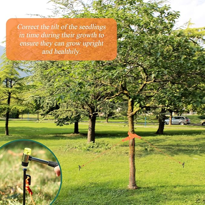 Sintuff 36 Pcs Heavy Duty Tree Stake Kits Stake and Support for Young Leaning Tree Anchor Straightening Kit, 15.8'' Support Straps, 11.8'' Steel Stakes, 13.12ft Rope(Orange, Black)