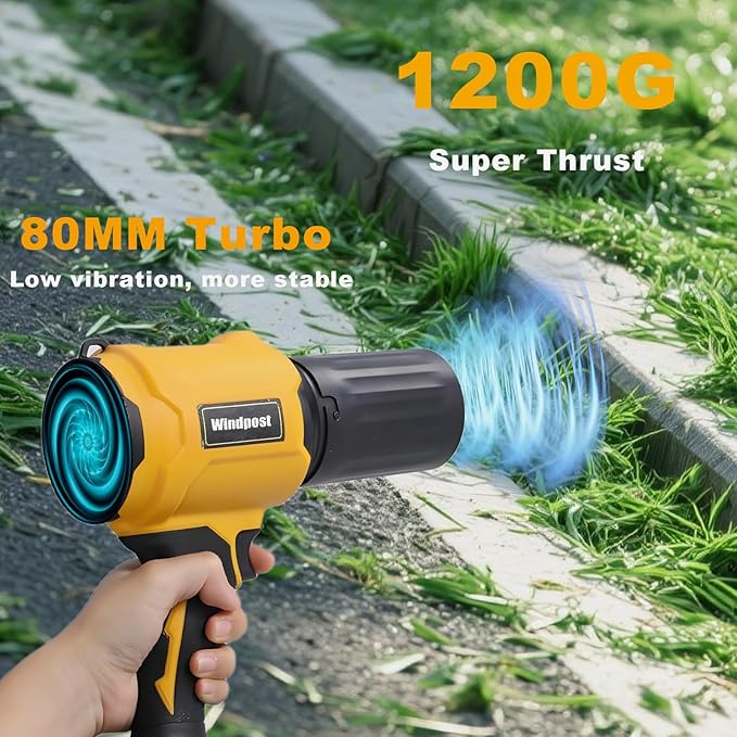 Small Cordless Leaf Blower,Leaf Blower Cordless,300,000RPM Turbo Jet Blower, with 1 X 24VX 4.0Ah Battery and Charger,for Patio Cleaning, Lawn Care, Car Cleaning and Dust Etc,2 Blowing Nozzles-Yellow