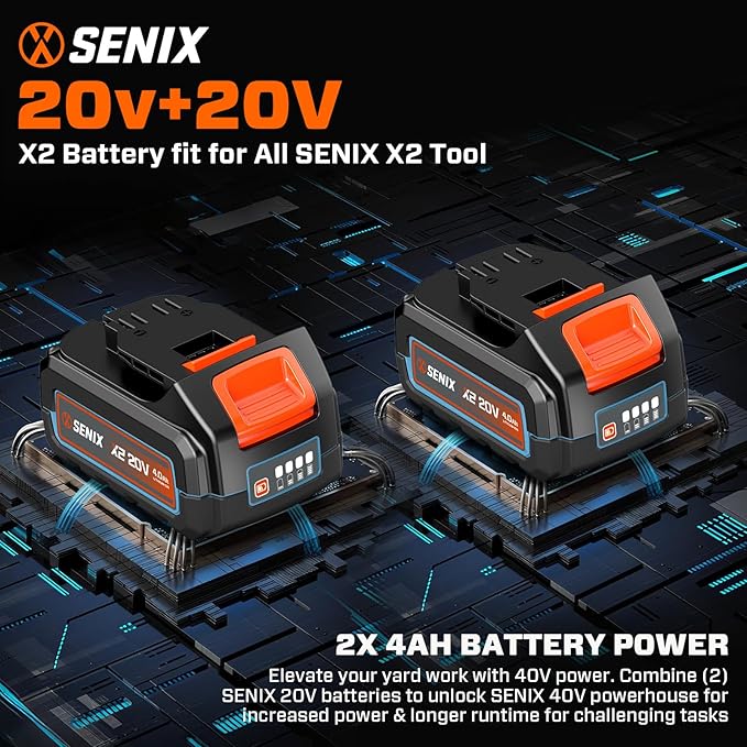 SENIX 40V 14" Electric Chainsaw, Cordless Battery Powered Chainsaw, Brushless Chain Saw, Includes 2x4Ah Batteries & Charger, Garden Tool for Trees, Pruning, Branch Cutting, Yard, Gift, CSX2-M2