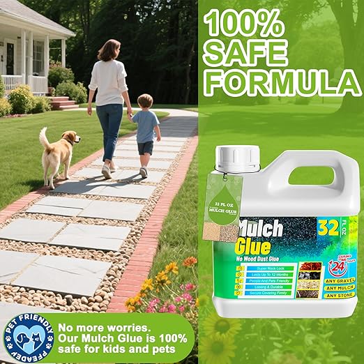 Mulch Glue for Landscaping - 32 OZ Long-Lasting Adhesion Rock Glue for Landscaping, Versatile Weatherproof Easihold Gravel Binder for Gardens, Landscapes, Pathways, Bark Mulch, Wood Chips, Pea Gravel