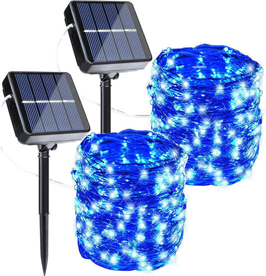 Joomer Solar Fairy Lights, 2-Pack Total 80FT 240LED Solar String Lights Outdoor Waterproof 8 Lighting Modes for Fence Party Garden Patio Yard Home Holiday Tree Outdoor Decoration (Blue)
